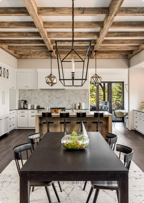 An interior of a dining room.